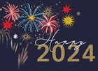 nieuwjaarskaart happy 2024 met vuurwerk